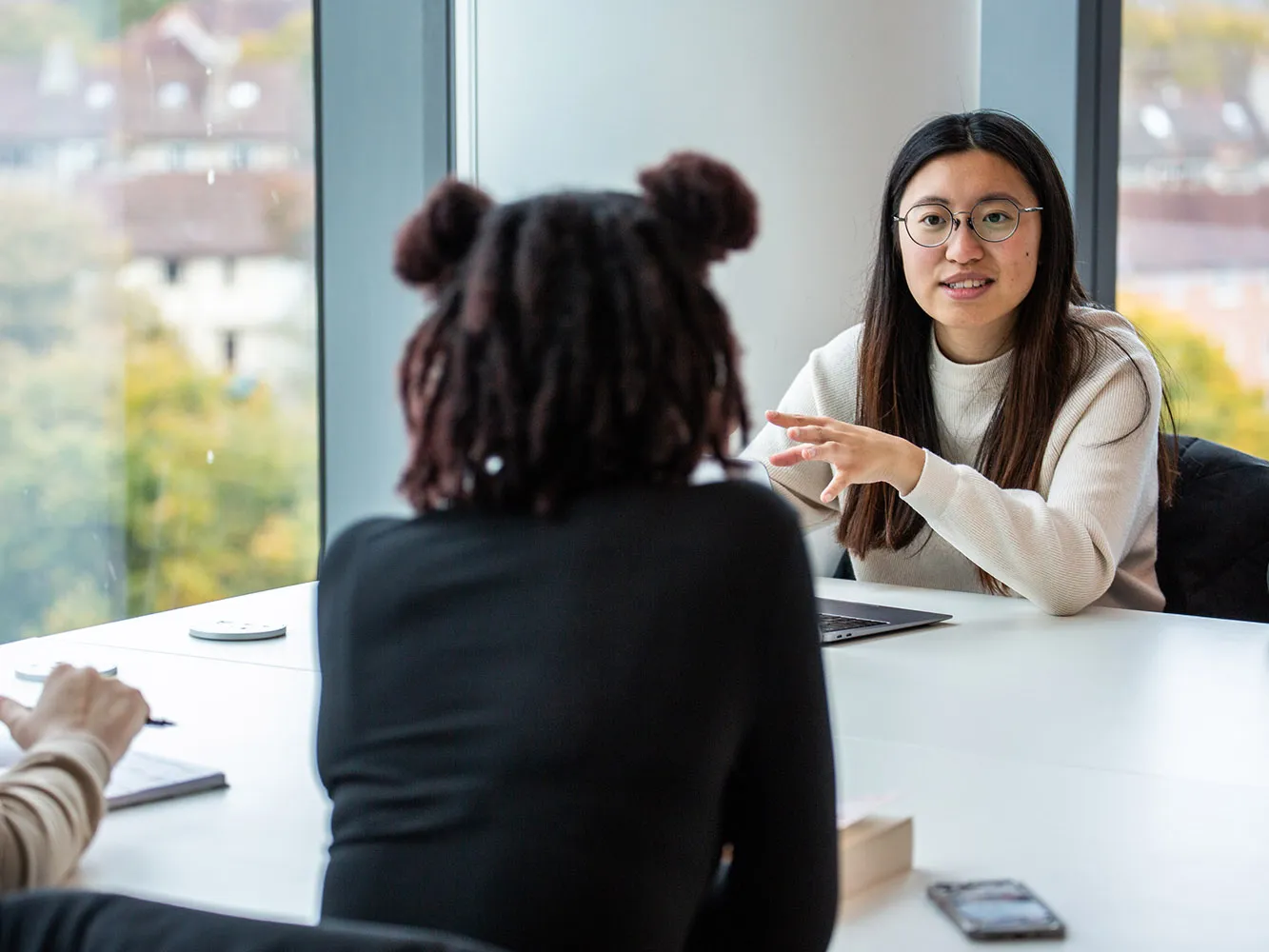 students in discussion in RGU's Digital Tech Hub