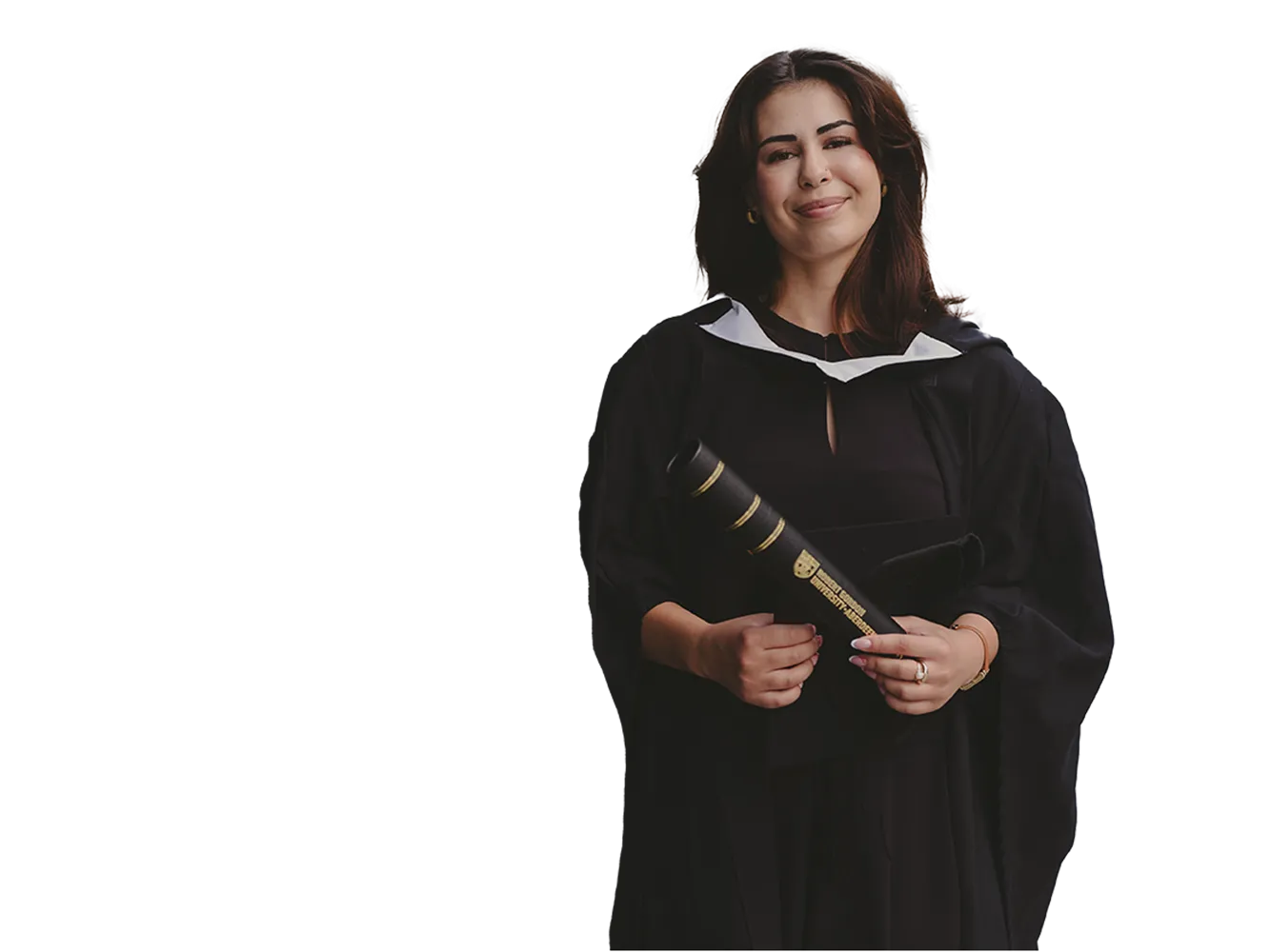 Graduate in gown holding a scroll