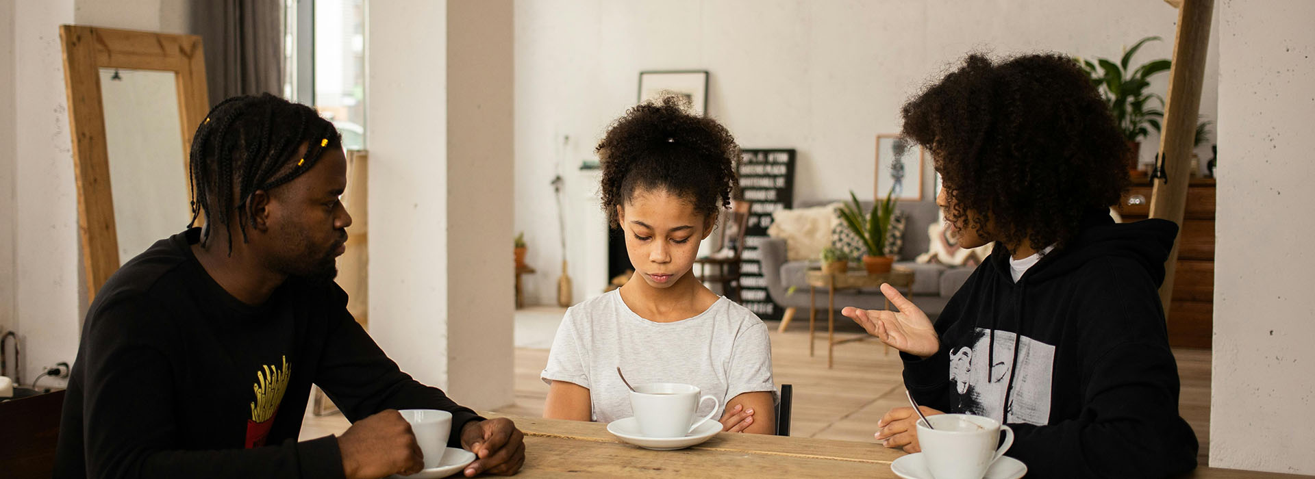 family talking at a table