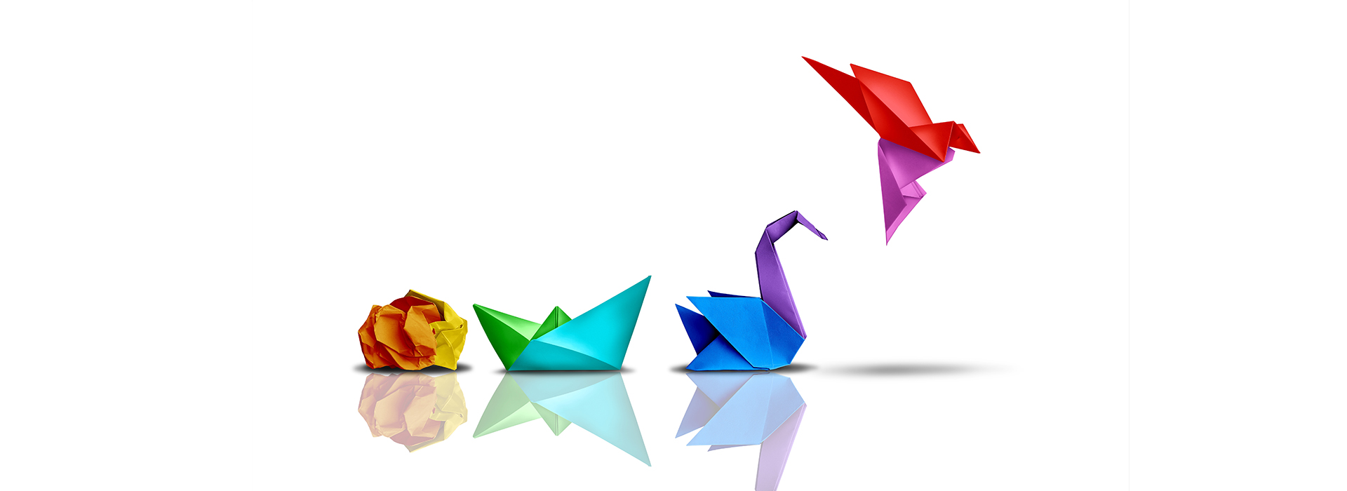 illustration of paper folding progression from ball to flying bird