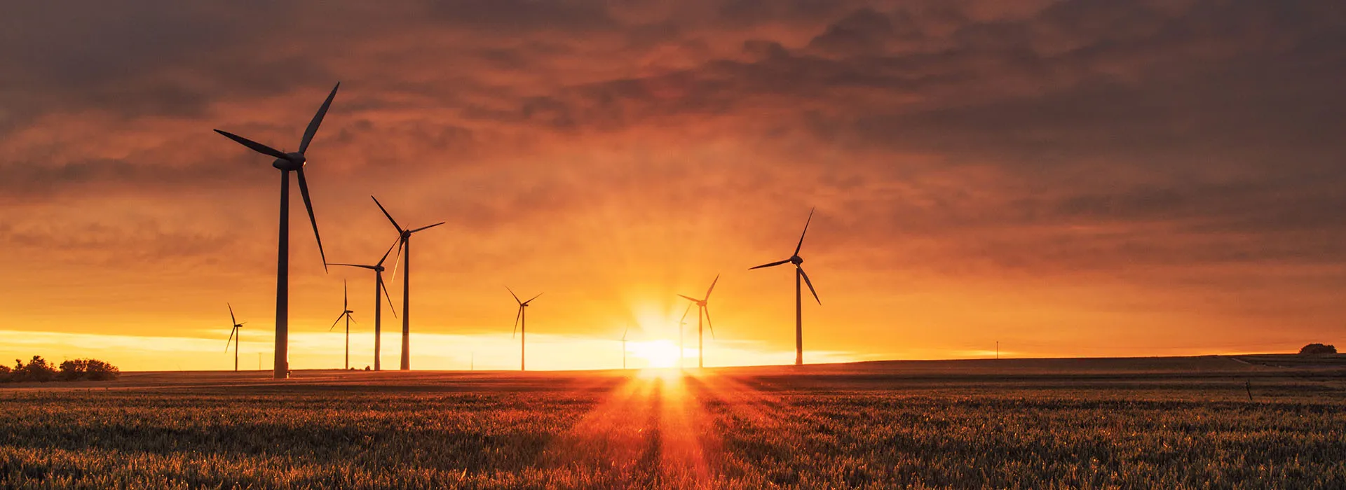 sunset with wind turbines