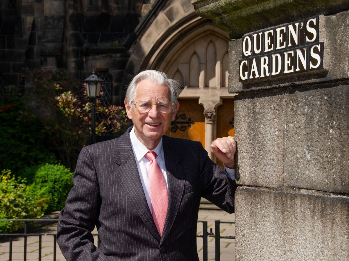 Charles Skene posing at Queen's Gardens, Aberdeen