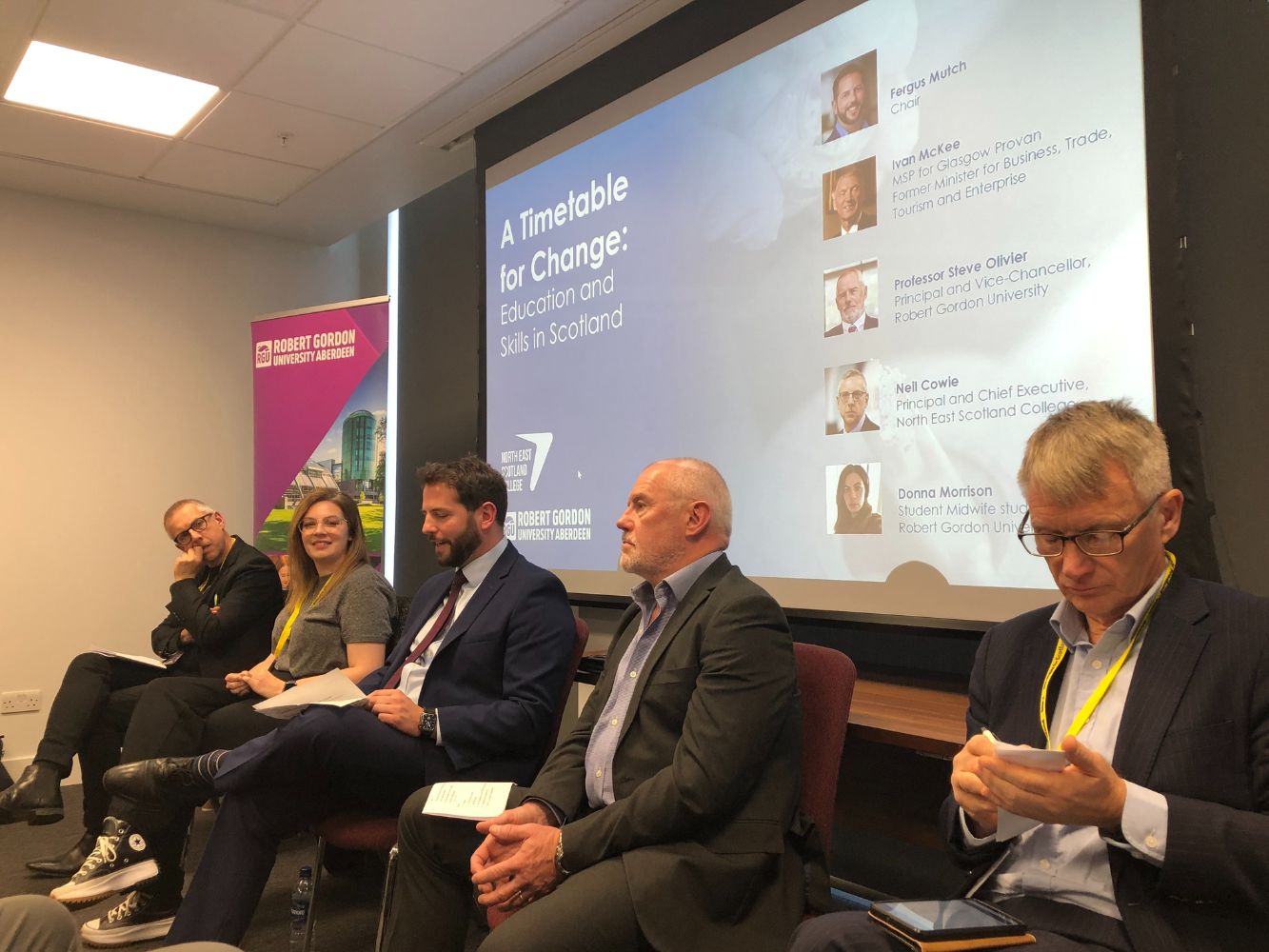 Neil Cowie, Donna Morrison, Fergus Mutch, Steve Olivier and Ivan McKee speaking at the SNP conference event