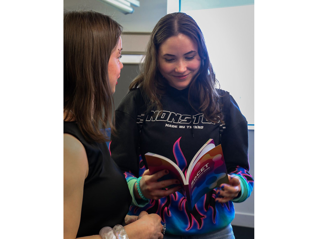 Woman reading brochure 