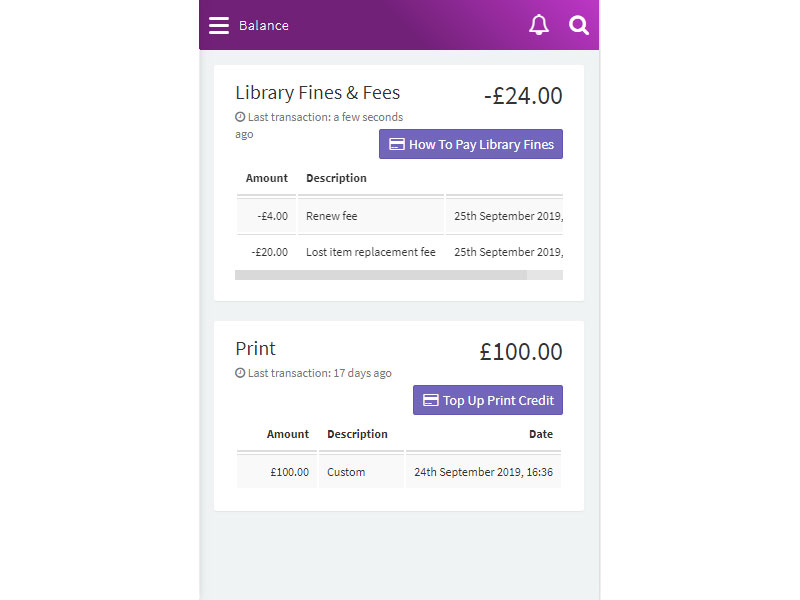 MyRGU library and printing balance page