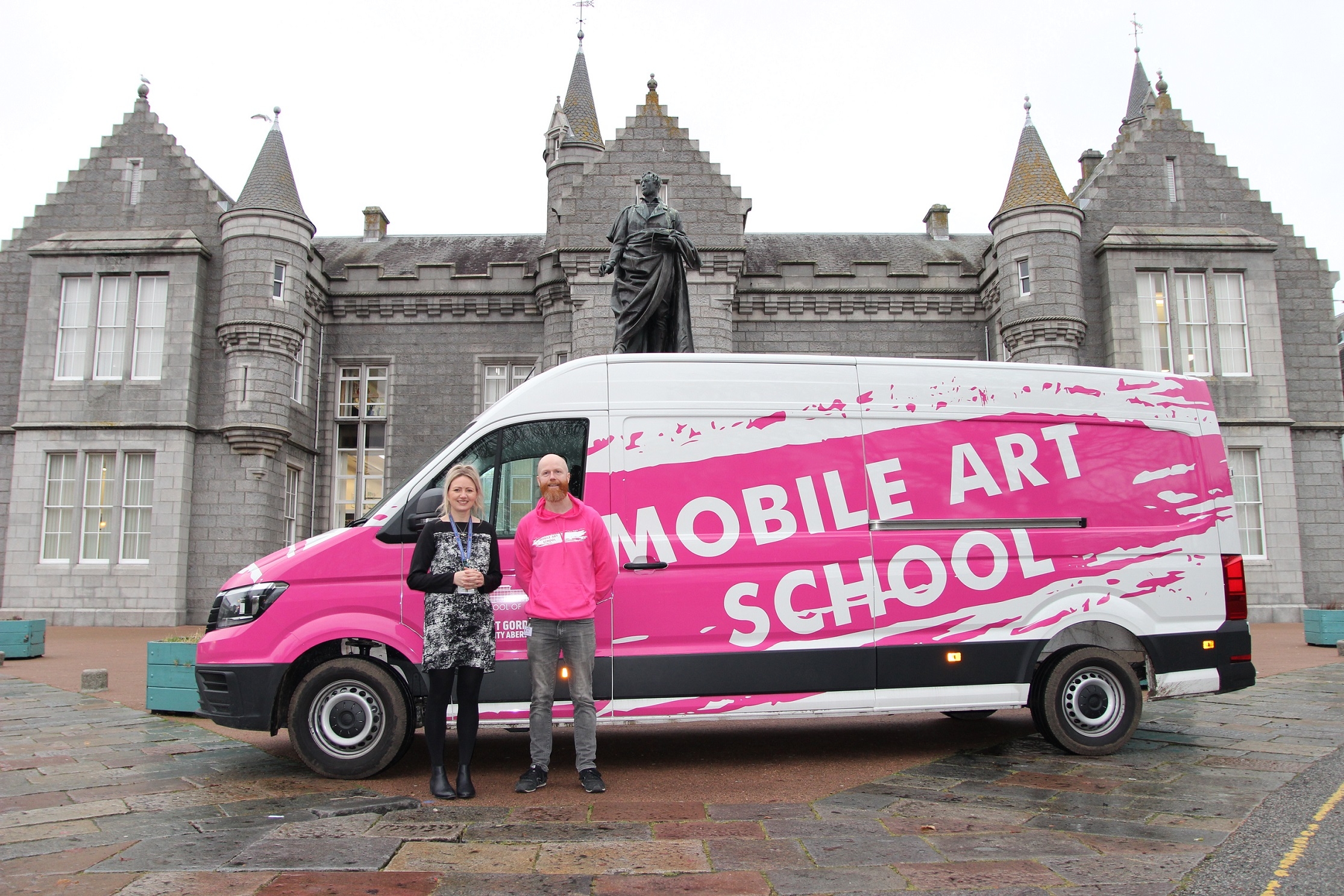 Mobile Art School van outside Aberdeen Grammar School