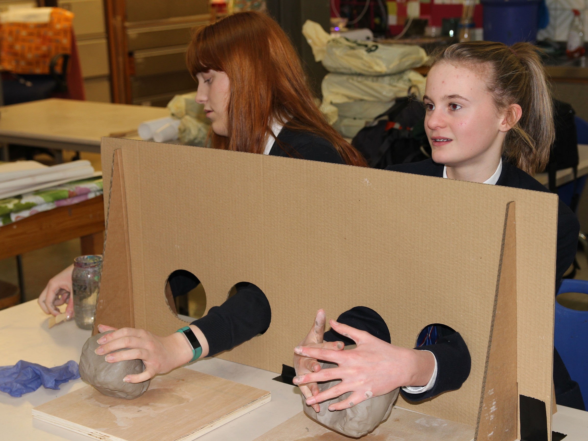 Students from Aberdeen Grammar School take part in a clay art workshop