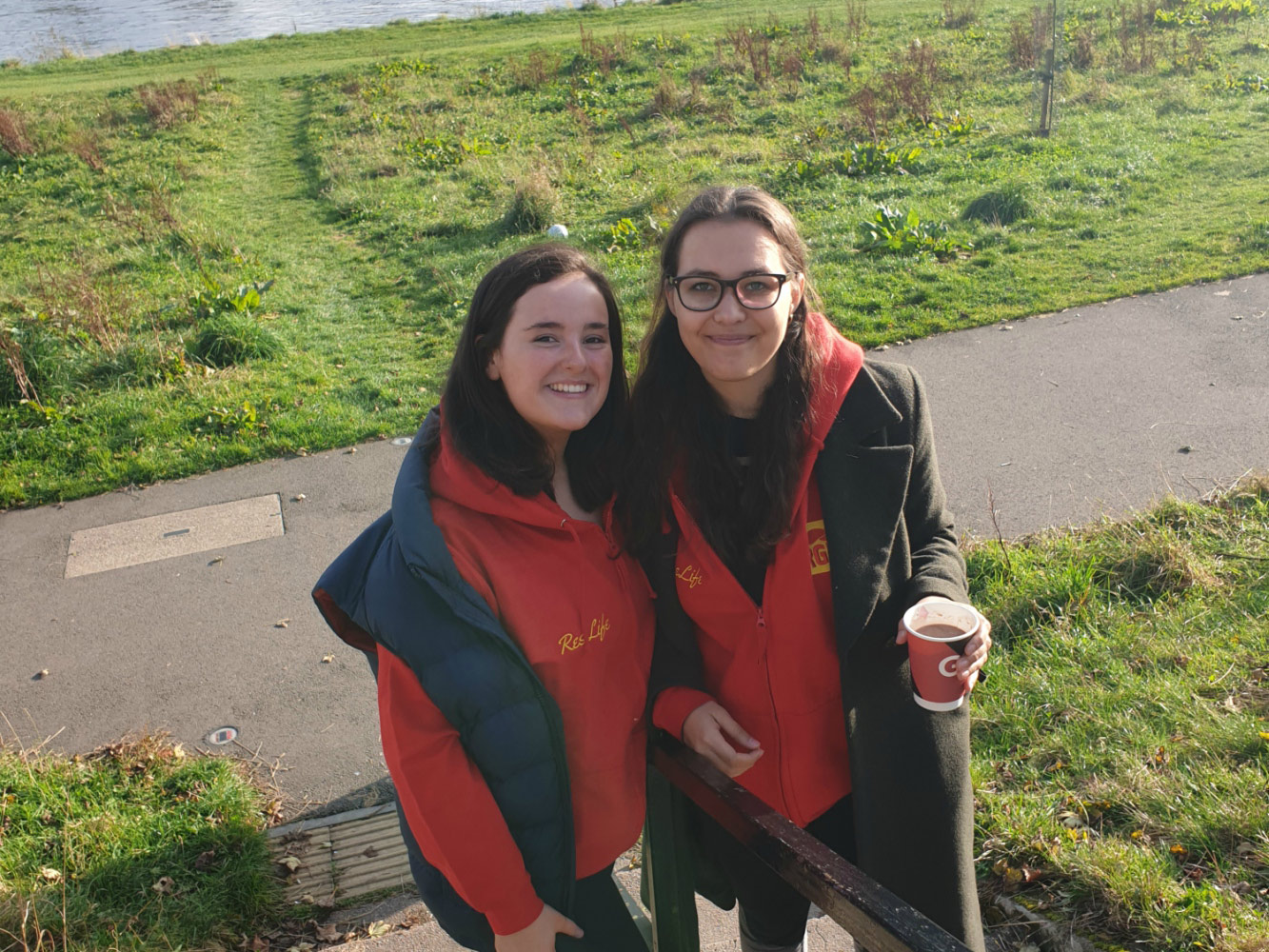Two students post together