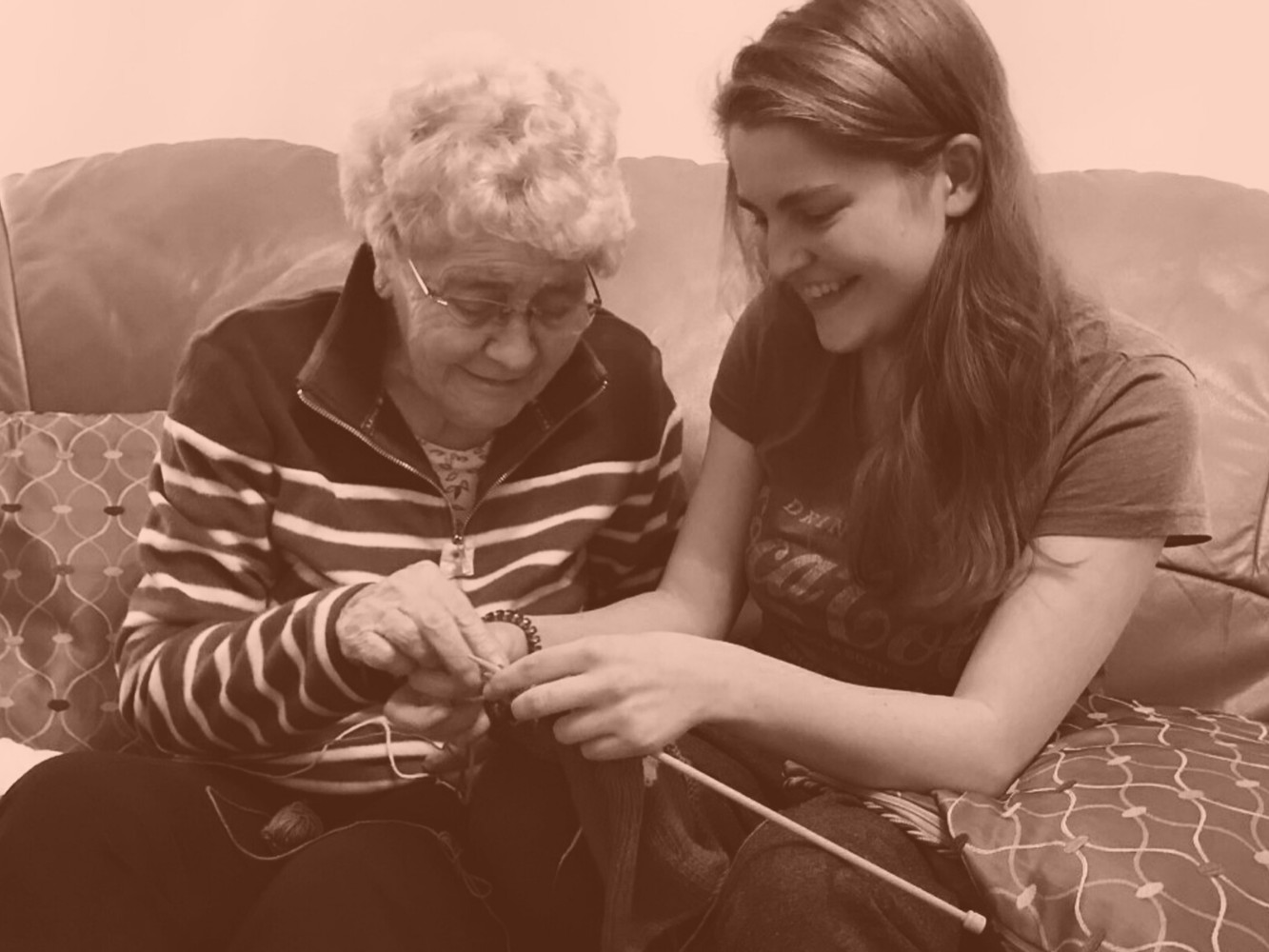 Lucy Fisher knitting with her grandmother