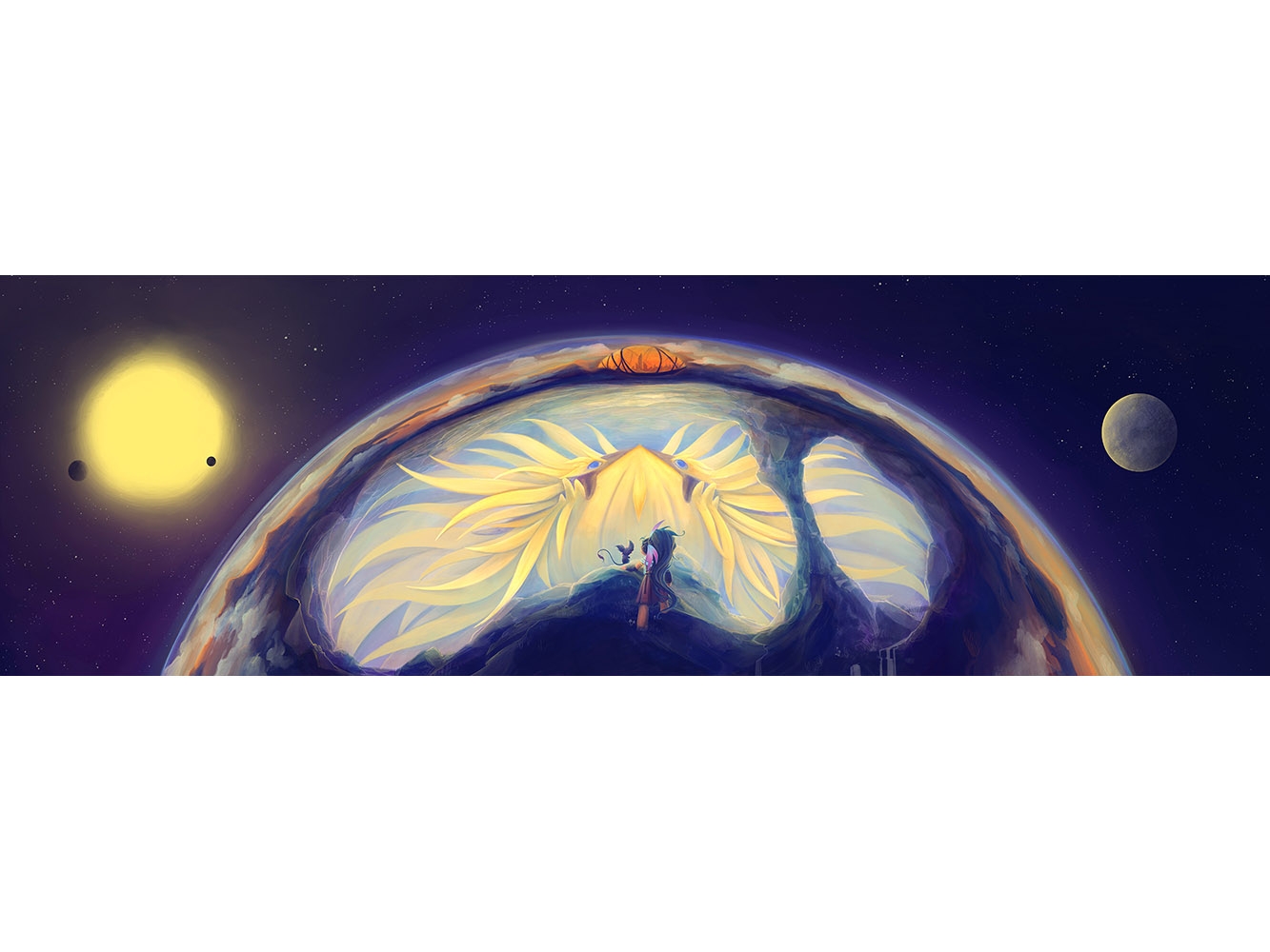 Digital artwork of characters in space