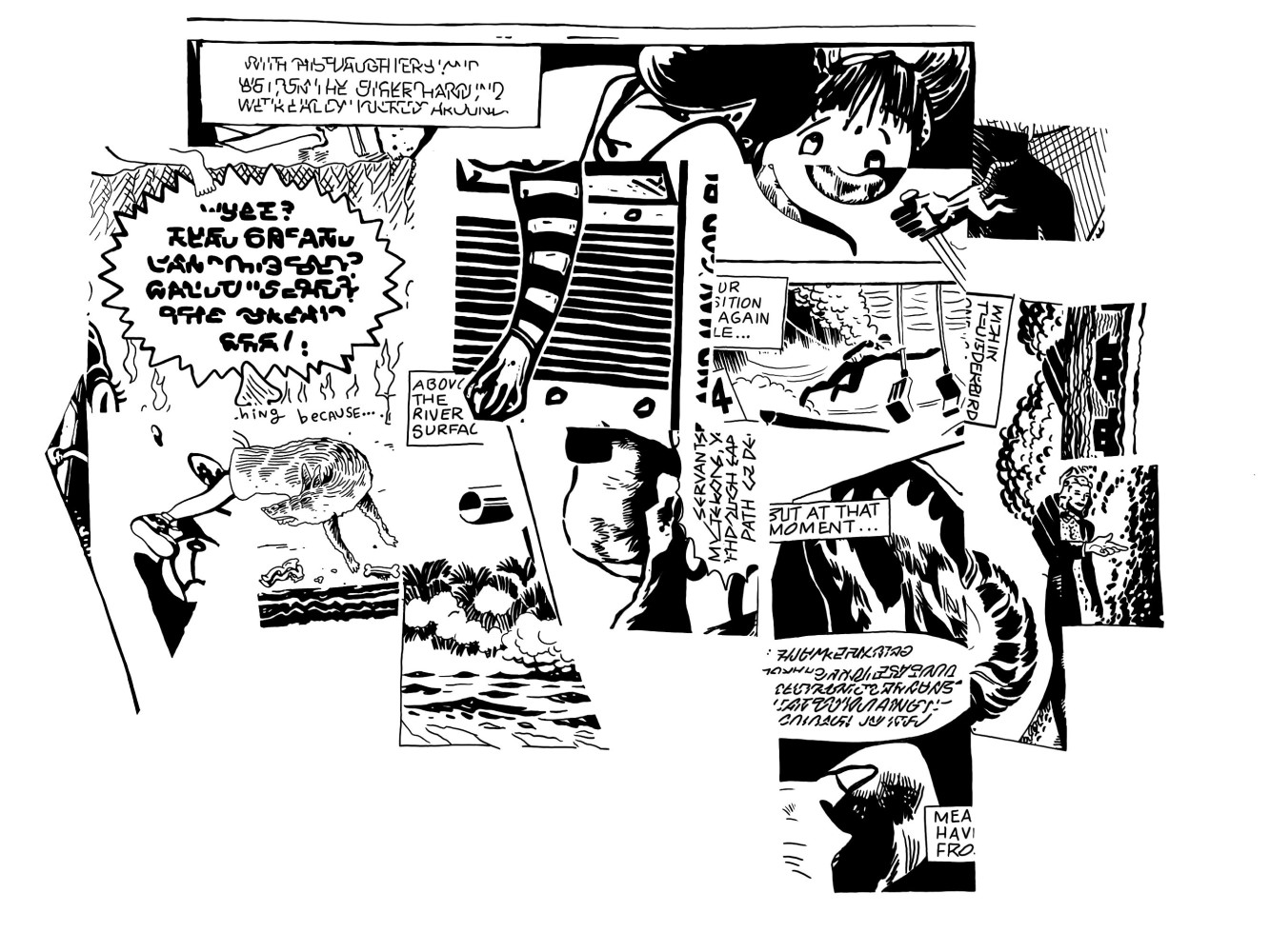 Comic-style painting in black and white