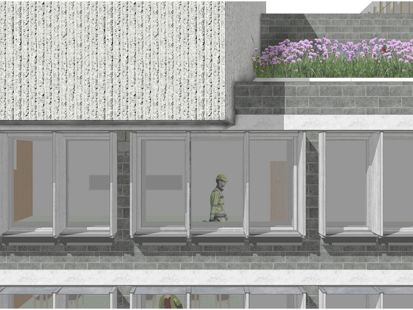 Architectural rendering of reimaging of Queen Street Police Station as a Sustainability Hub, exterior window
