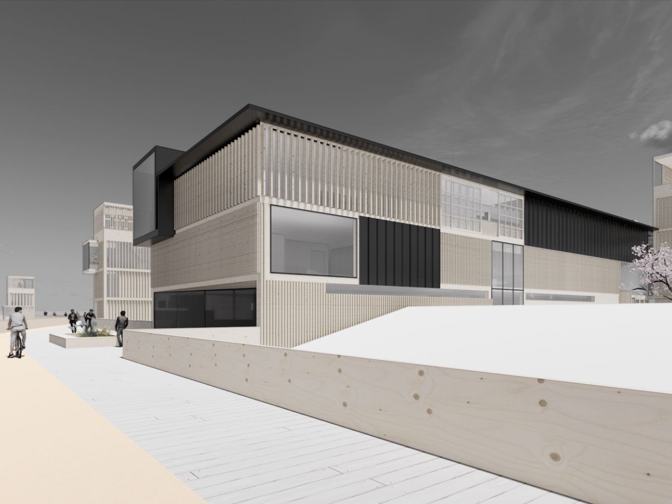 Architectural rendering of exterior building at newly imagined Green Corridor in Torry