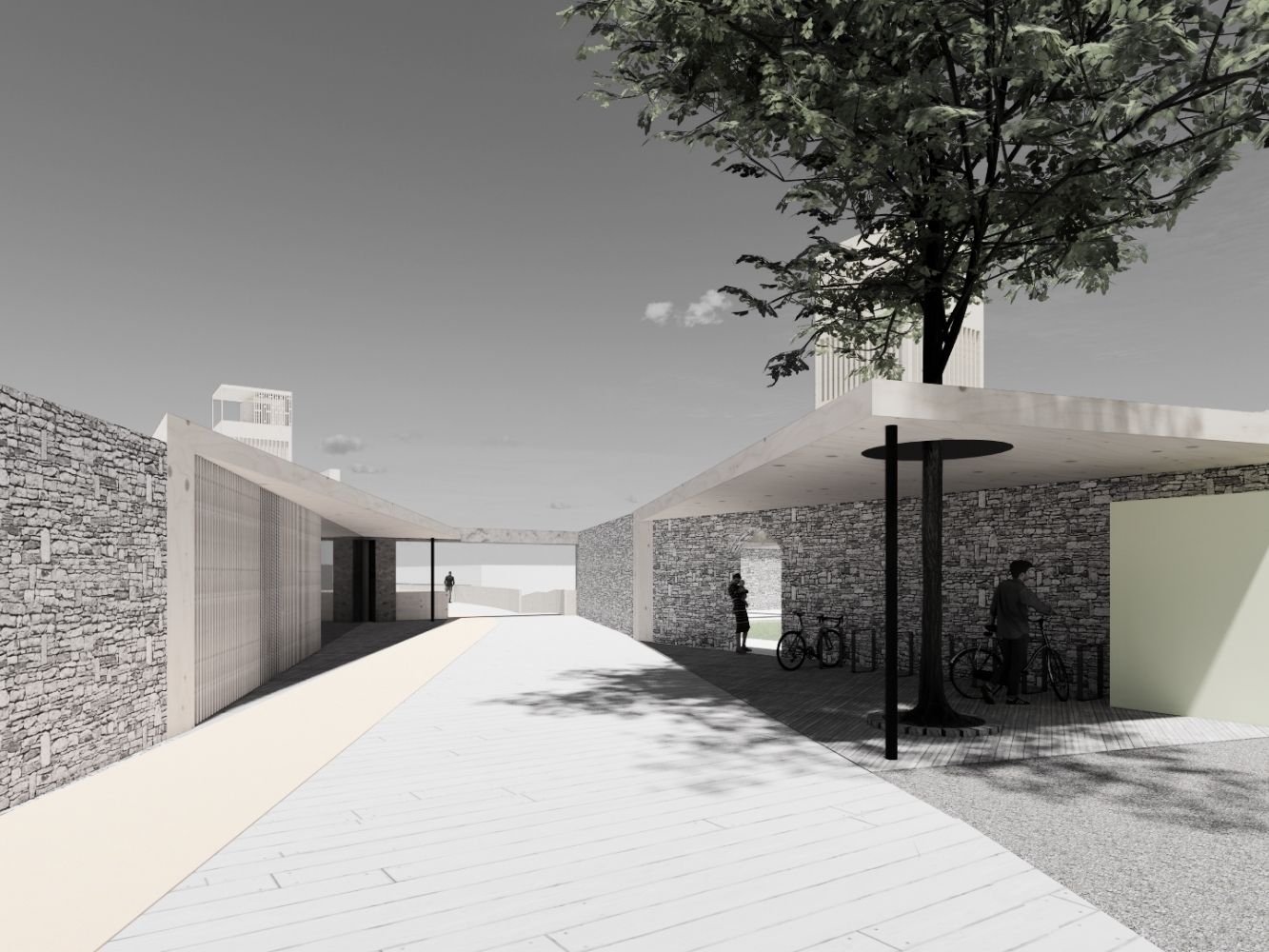 Architectural rendering of path at newly imagined Green Corridor in Tory