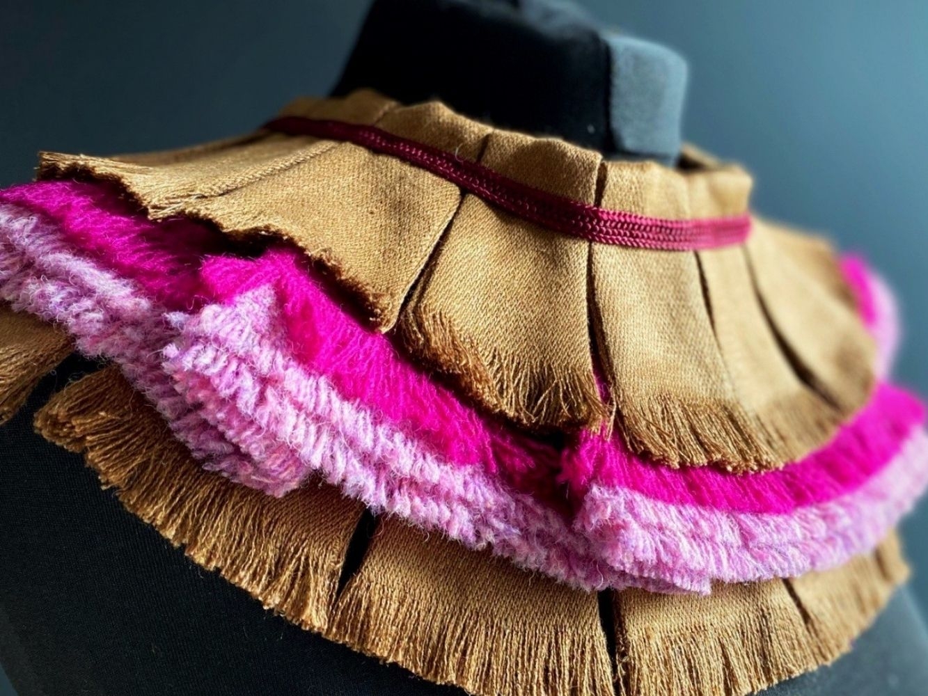 Close up of layered collar on a mannequin