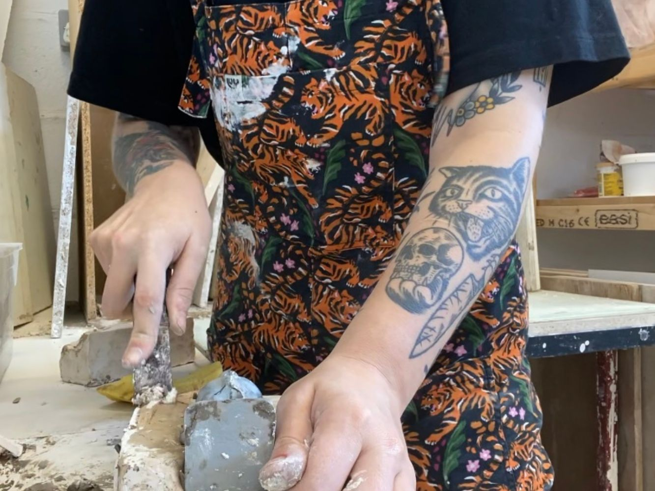 Grays Laura Price works on cat sculpture