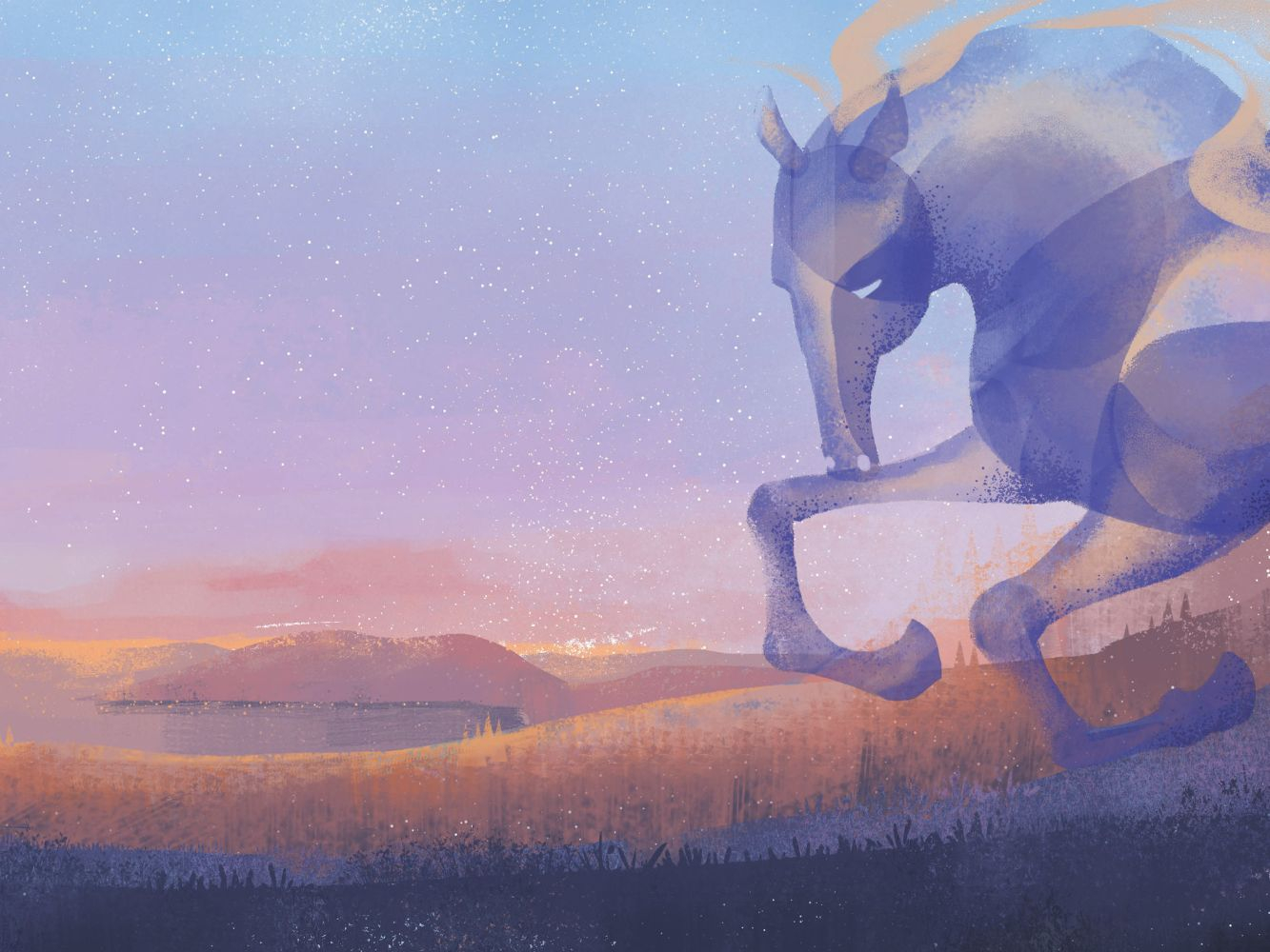 Artwork by Kregzdyte Ramune, horse running through field
