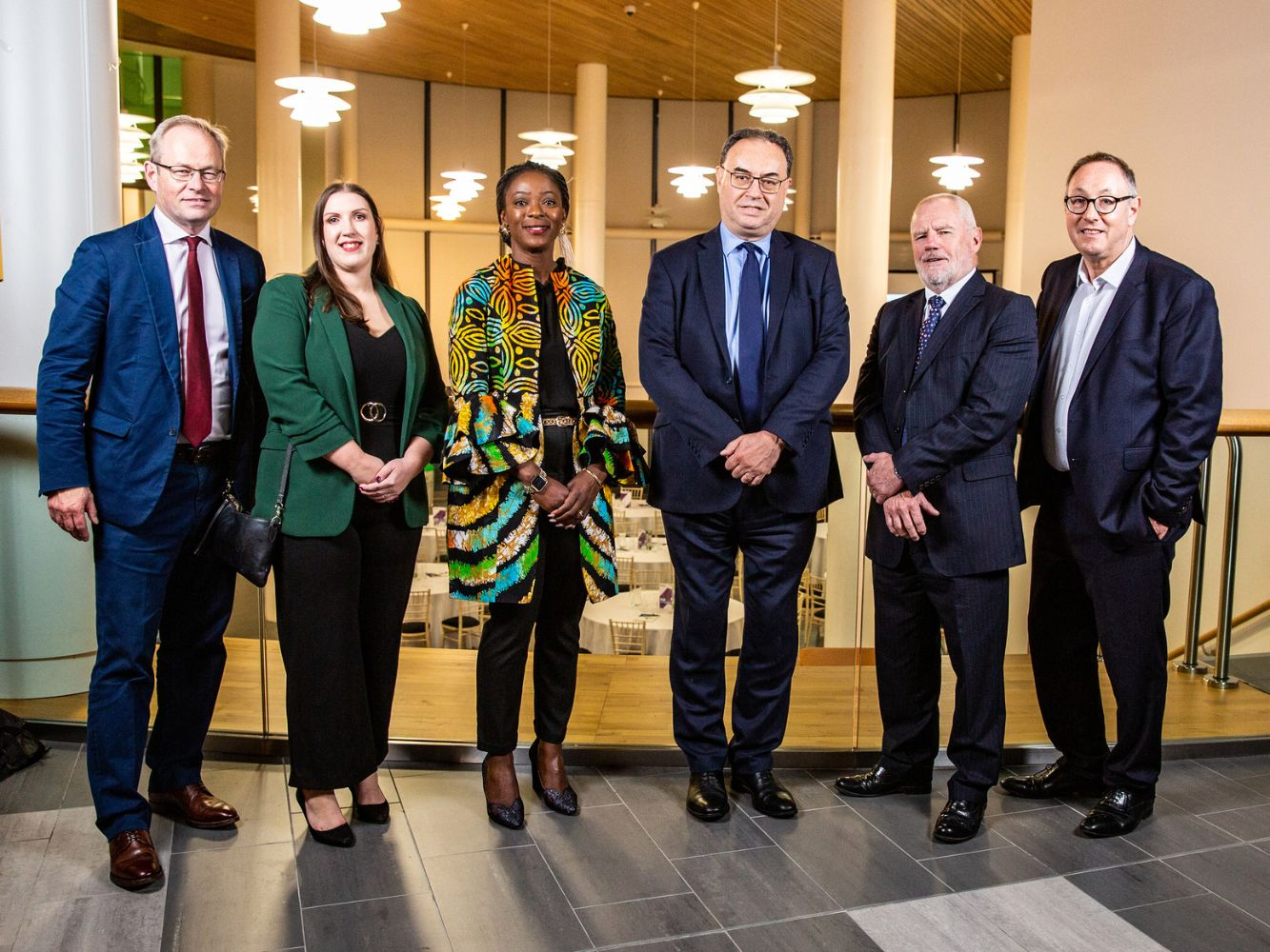 L-R: William Dowson, Sarah Downs, Mavis Anagboso, Andrew Bailey, Steve Olivier, Paul de Leeuw.