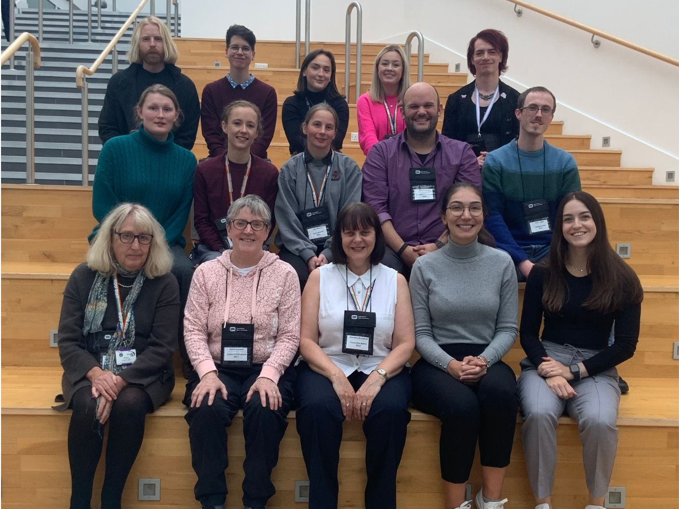 Researchers at PALS gather in the back atrium of SIWB