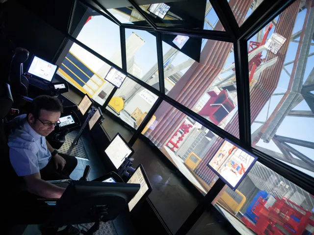 man using the DART offshore platform simulator