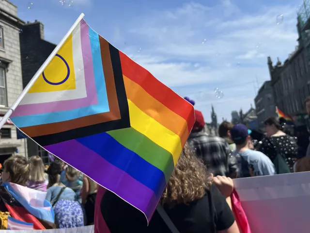 LGBTQIA+ pride flag at Grampian Pride event in Aberdeen