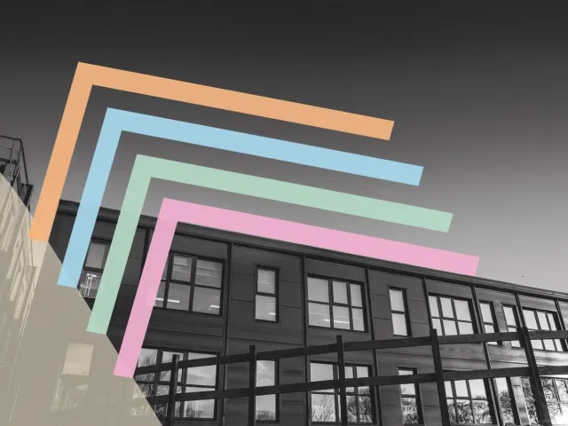 Grays School of Art building with graphics