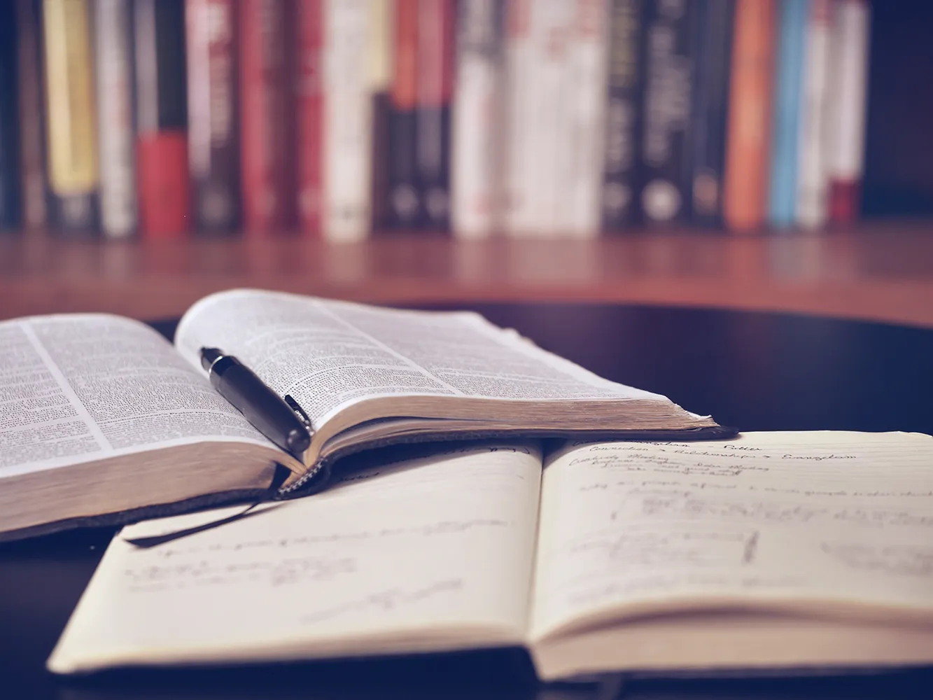 An open book in a library
