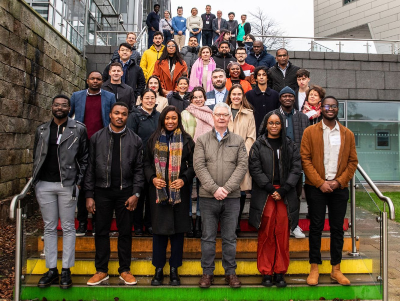 The 2024 Accelerator Cohort posing at RGU's rainbow stairs