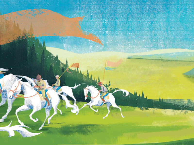 Illustration entitle Common Riding by Scottish Kelpie Design Winner, Ramune Kregzdyte, a Gray's graduate