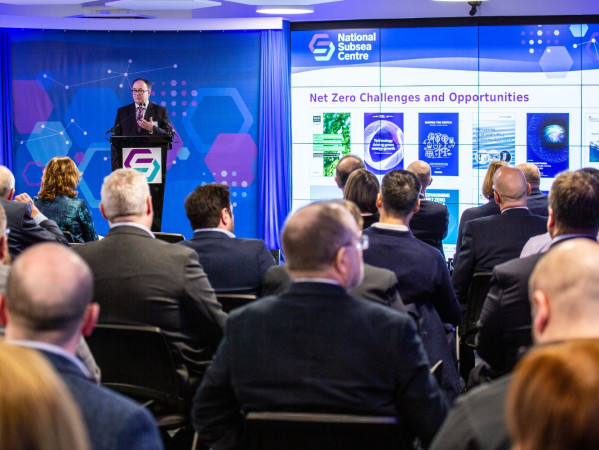 Professor John McCall speaking at the National Subsea Centre Professor John McCall speaking at the National Subsea Centre