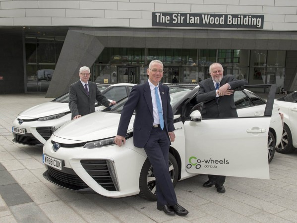 L-R: Bill Somerville- RGU Director of Estates and Properties Services, Councillor Philip Bell, Aberdeen City Council’s operational delivery vice convener, Co-wheels Car Club Scotland Manager Tony Archer