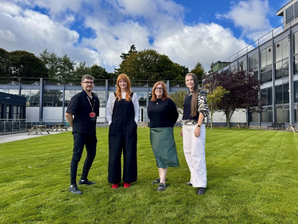 Image shows panel for Glory cabaret outside Gray's School of Art - (left to right) shows Bart Grabski, Claire Bruce from Look Again, Jennifer Louden (RGU Art & Heritage Collections) and Svetlana Panova. Image shows panel for Glory cabaret outside Gray's School of Art - (left to right) shows Bart Grabski, Claire Bruce from Look Again, Jennifer Louden (RGU Art & Heritage Collections) and Svetlana Panova.