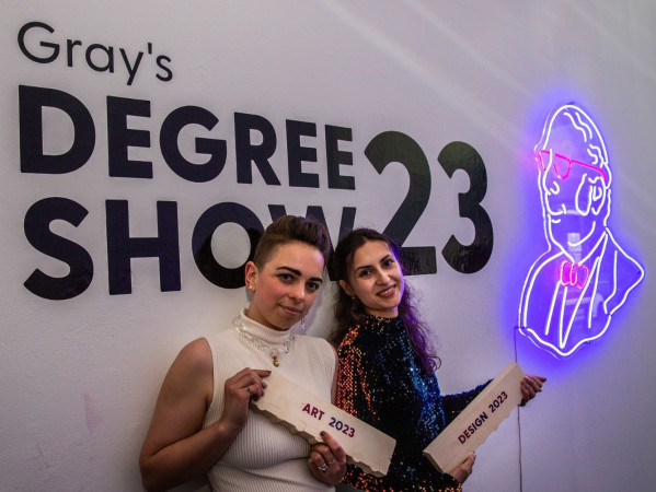 Gray's Degree Show Principal Award winners for Fine Art and Design Munroe Ritcher & Agnieszka Kubica at Gray's Degree Show Opening launch