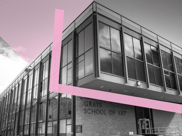 Grays School of Art building with graphics