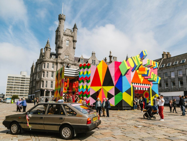Image shows ‘Love at First Sight’ exhibition by Morag Myerscough at the Look Again Festival in 2019. Photography credit: Grant Anderson