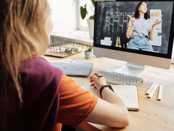 woman at a computer on a video call