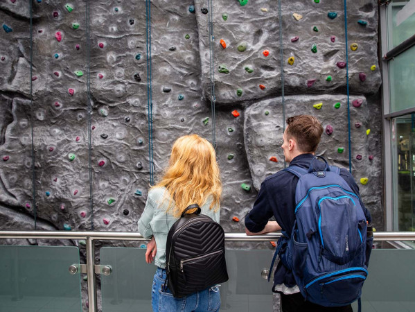 Students at RGU climbing wall