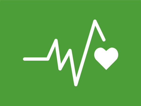 SDG Goal icon - a heartbeat trace shape ending in a heart icon on a green background