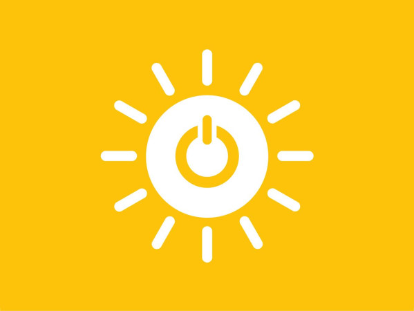 SDG Goal icon - a sun with an on/off logo on a yellow background