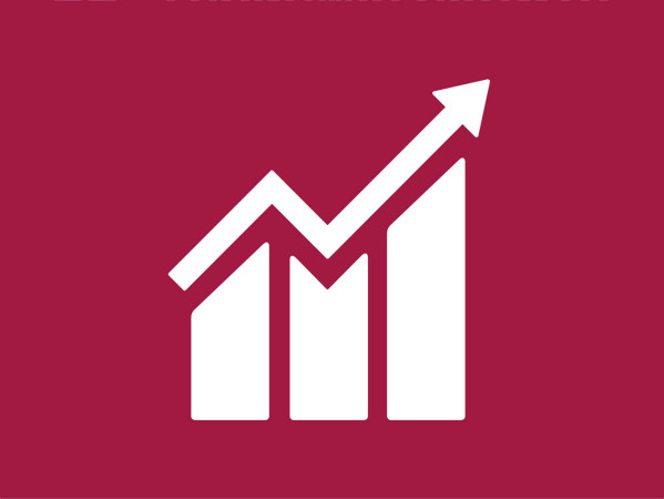 SDG Goal icon - an icon of a graph with arrow going up on maroon background