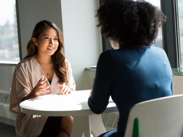 two women chatting