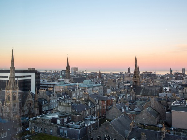 aerial view of Aberdeen City at sunset