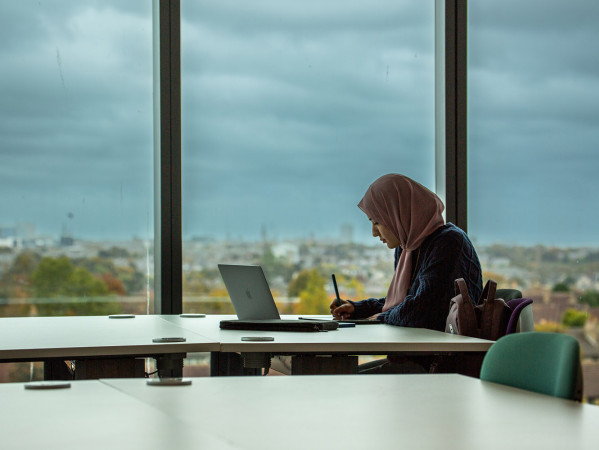 female student studying