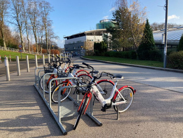 The red and white eBikes on RGU's campus. The red and white eBikes on RGU's campus.