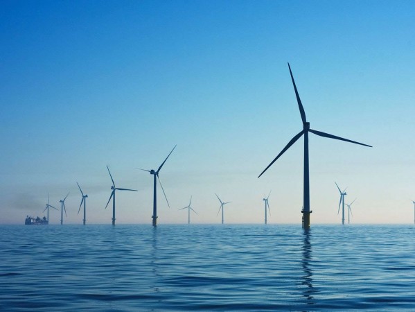 wind turbines at dawn