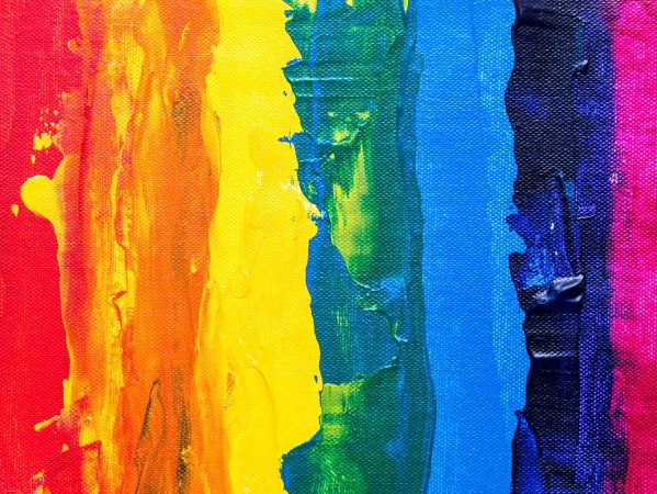 rainbow in messy paint