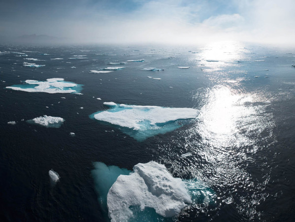 pieces of iceburgs floating in the sea